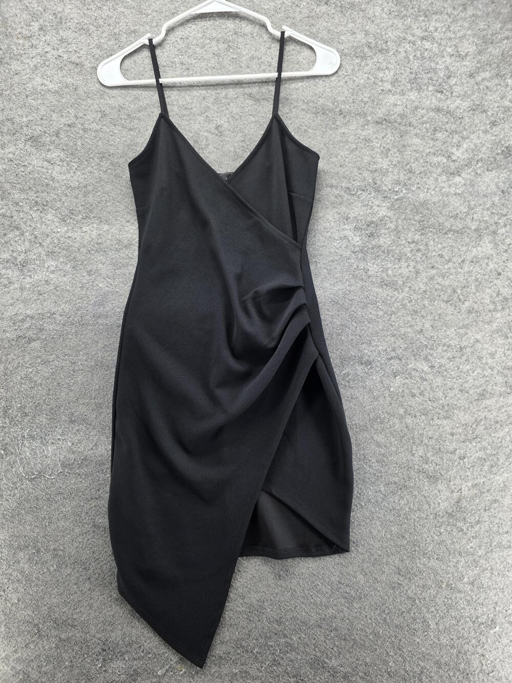 AKIRA CHICAGO Dress Womens S Black Wrap Slip Asymmetric Strappy V-Neck Party